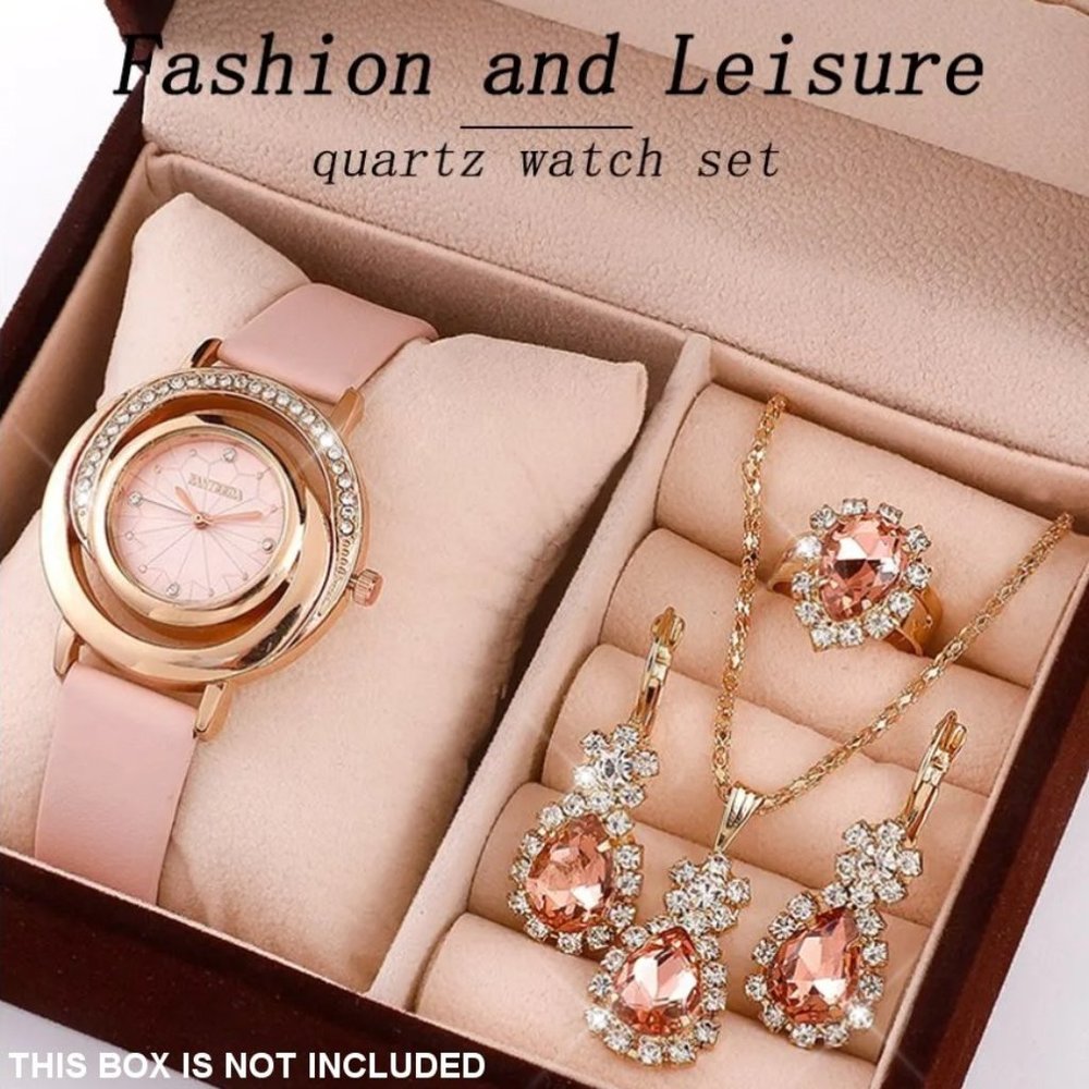 💕NEW Sparkling Bling Crystal Rhinestone 5PCS Luxury Watch Set Earrings N…